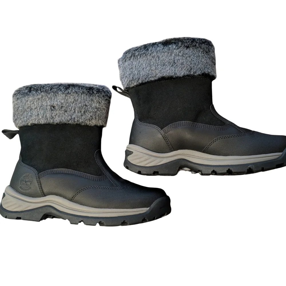 Timberland Women's Waterproof Winter Boots Faux Fur Pull On Black Size 6.5